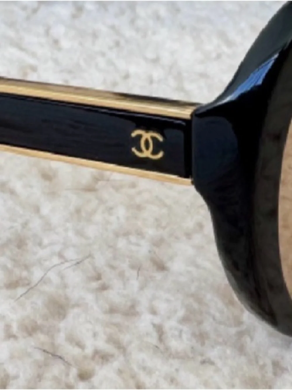 CHANEL Black Sunglasses with Gold Temples